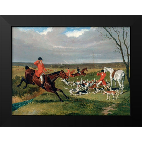 The Suffolk Hunt-The Death Black Modern Wood Framed Art Print by Herring, John Frederick