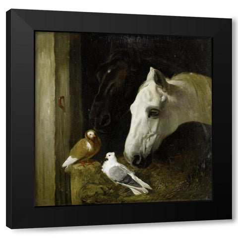 Stable companions Black Modern Wood Framed Art Print with Double Matting by Herring, John Frederick