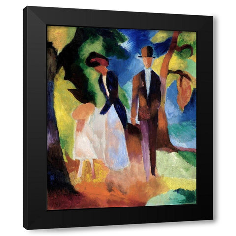 People by a Blue Lake Black Modern Wood Framed Art Print with Double Matting by Macke, August