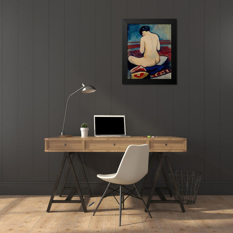 Sitting Nude with Pillow Black Modern Wood Framed Art Print by Macke, August