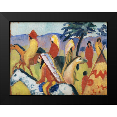 Indians Riding Near the Tent Black Modern Wood Framed Art Print by Macke, August