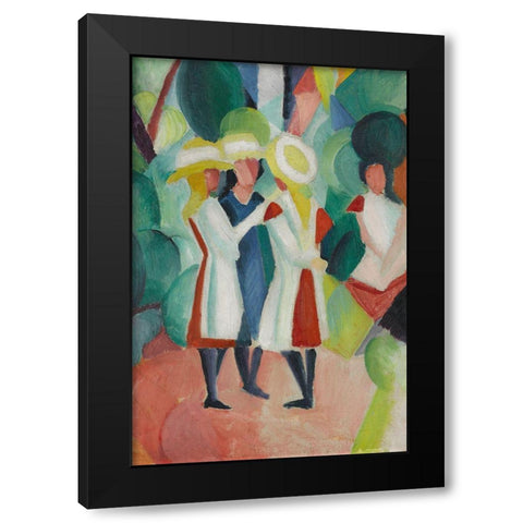 Three girls in yellow straw hats Black Modern Wood Framed Art Print with Double Matting by Macke, August