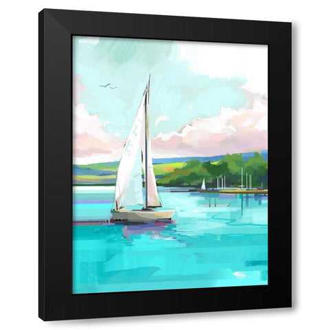 Lake Scene Black Modern Wood Framed Art Print with Double Matting by East Coast Licensing
