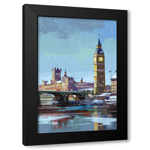 London in Winter Black Modern Wood Framed Art Print with Double Matting by East Coast Licensing