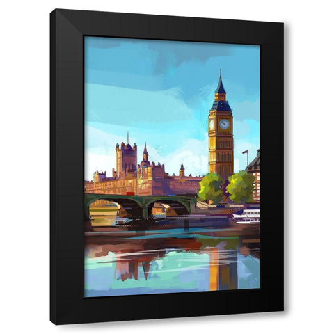 London Black Modern Wood Framed Art Print with Double Matting by East Coast Licensing