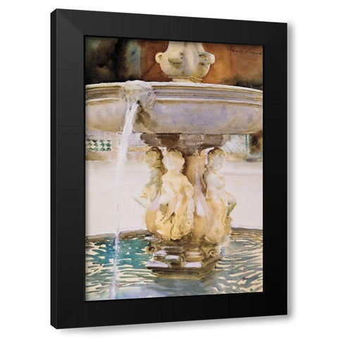 Spanish Fountain Black Modern Wood Framed Art Print with Double Matting by Sargent, John Singer
