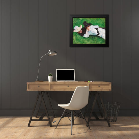 Two Girls on a Lawn Black Modern Wood Framed Art Print by Sargent, John Singer