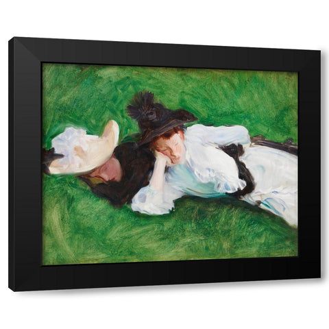 Two Girls on a Lawn Black Modern Wood Framed Art Print by Sargent, John Singer