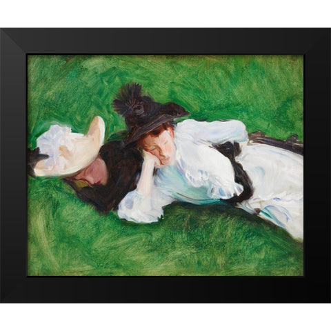 Two Girls on a Lawn Black Modern Wood Framed Art Print by Sargent, John Singer