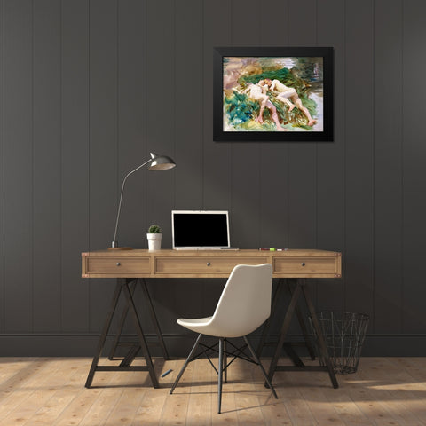 Tommies Bathing Black Modern Wood Framed Art Print by Sargent, John Singer