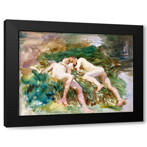 Tommies Bathing Black Modern Wood Framed Art Print by Sargent, John Singer