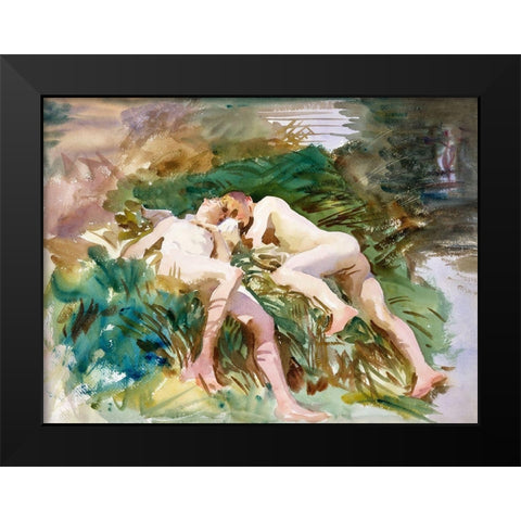 Tommies Bathing Black Modern Wood Framed Art Print by Sargent, John Singer
