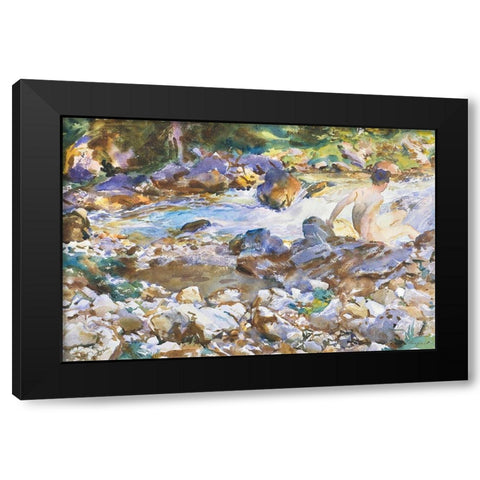 Mountain Stream Black Modern Wood Framed Art Print with Double Matting by Sargent, John Singer