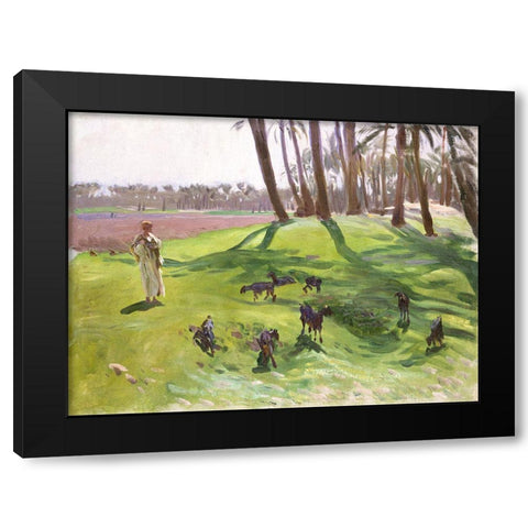 Landscape with Goatherd Black Modern Wood Framed Art Print by Sargent, John Singer