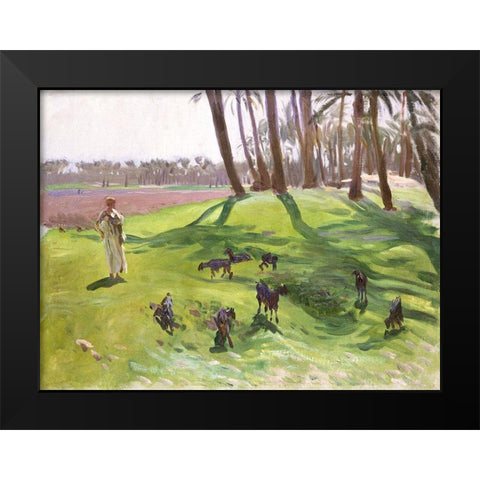 Landscape with Goatherd Black Modern Wood Framed Art Print by Sargent, John Singer