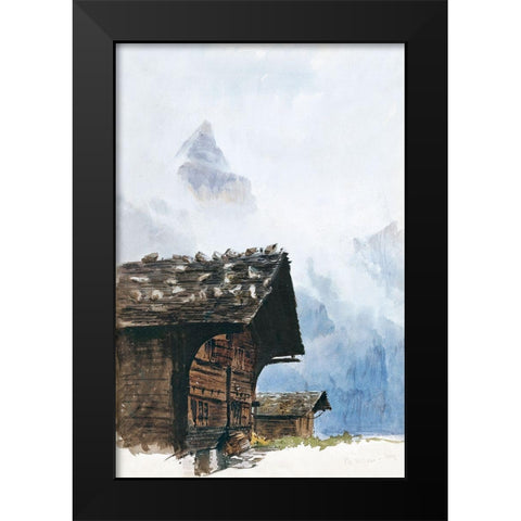 Chalets-Murren from Splendid Mountain Watercolours Sketchbook Black Modern Wood Framed Art Print by Sargent, John Singer