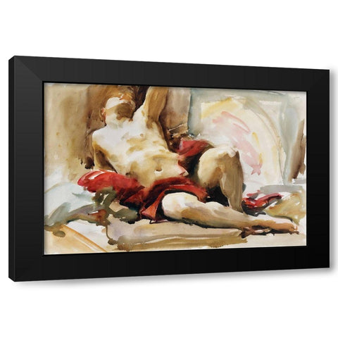 Man with Red Drapery Black Modern Wood Framed Art Print with Double Matting by Sargent, John Singer