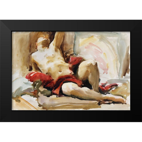 Man with Red Drapery Black Modern Wood Framed Art Print by Sargent, John Singer