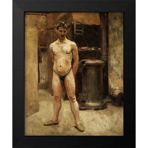 A Male Model Standing before a Stove Black Modern Wood Framed Art Print by Sargent, John Singer