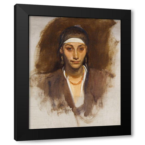 Egyptian Woman with Earrings Black Modern Wood Framed Art Print with Double Matting by Sargent, John Singer