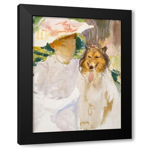 Woman with Collie Black Modern Wood Framed Art Print with Double Matting by Sargent, John Singer