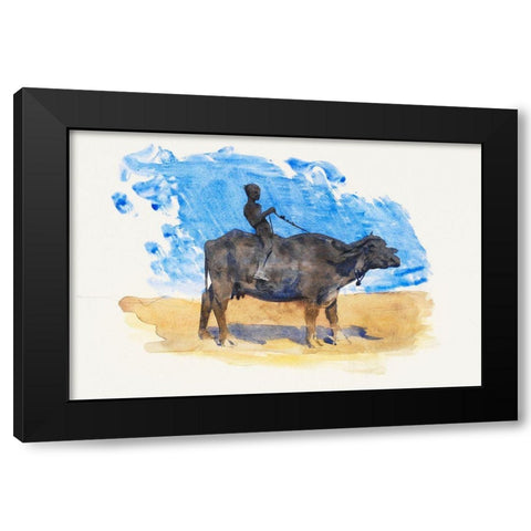 Boy on Water Buffalo Black Modern Wood Framed Art Print by Sargent, John Singer