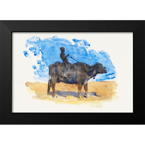 Boy on Water Buffalo Black Modern Wood Framed Art Print by Sargent, John Singer