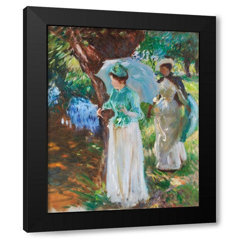 Two Girls with Parasols Black Modern Wood Framed Art Print by Sargent, John Singer