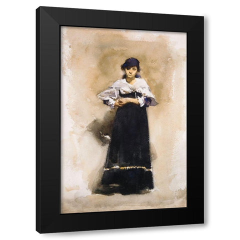 Young Woman with a Black Skirt Black Modern Wood Framed Art Print with Double Matting by Sargent, John Singer
