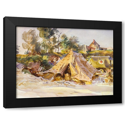 Camp with Ambulance Black Modern Wood Framed Art Print with Double Matting by Sargent, John Singer