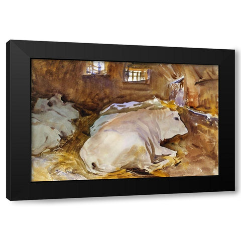 Oxen Black Modern Wood Framed Art Print with Double Matting by Sargent, John Singer