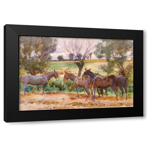 Mules Black Modern Wood Framed Art Print by Sargent, John Singer