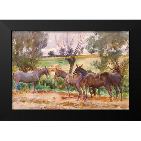 Mules Black Modern Wood Framed Art Print by Sargent, John Singer