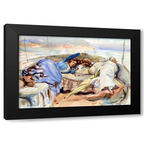Two Figures in a Boat-Isola Bella-Italy Black Modern Wood Framed Art Print with Double Matting by Sargent, John Singer