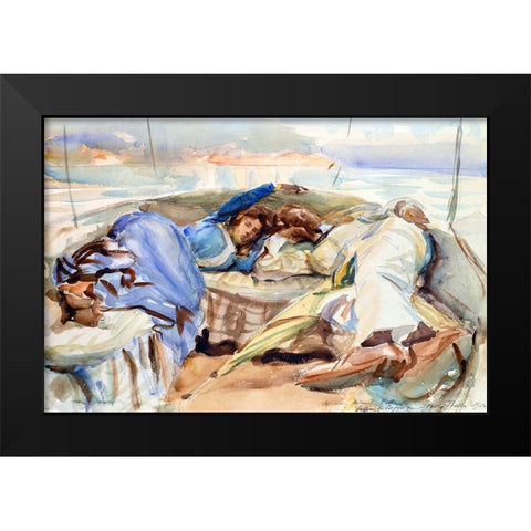 Two Figures in a Boat-Isola Bella-Italy Black Modern Wood Framed Art Print by Sargent, John Singer