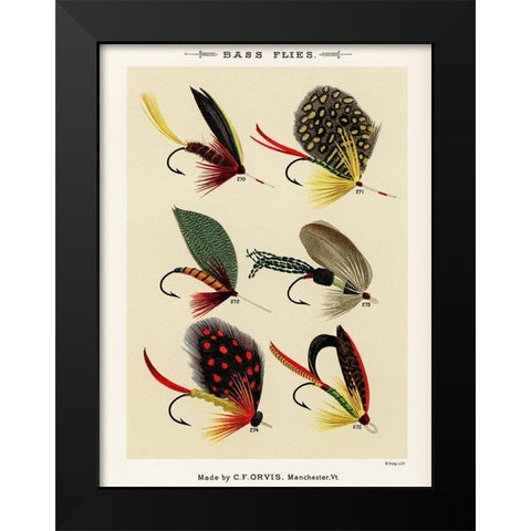 Bass Fishing Flies II from Favorite Flies and Their Histories Black Modern Wood Framed Art Print by Marbury, Mary Orvis
