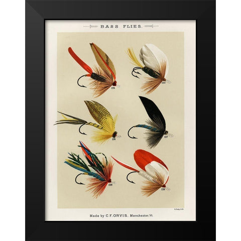 Bass Fishing Flies III from Favorite Flies and Their Histories Black Modern Wood Framed Art Print by Marbury, Mary Orvis