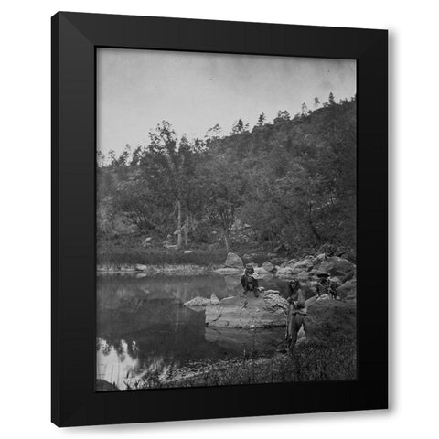 Apache Lake-Sierra Blanca Range-Arizona with Two Apache scouts Black Modern Wood Framed Art Print by OSullivan, Timothy H