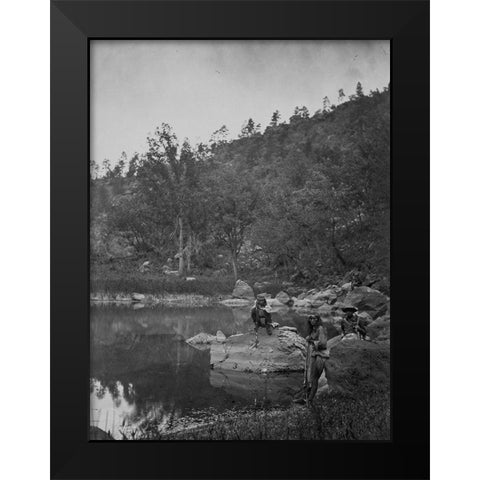 Apache Lake-Sierra Blanca Range-Arizona with Two Apache scouts Black Modern Wood Framed Art Print by OSullivan, Timothy H