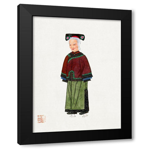 Old lady in light green embroidered silk costume Black Modern Wood Framed Art Print by Vintage Chinese Clothing