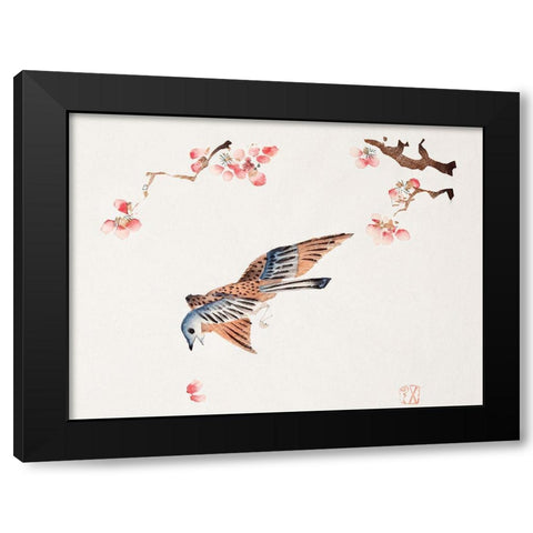 Page from Shi Zhu Zhai Flying Bird Black Modern Wood Framed Art Print by Zhengyan, Hu
