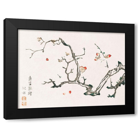 Page from Shi Zhu Zhai Red Flowers Black Modern Wood Framed Art Print by Zhengyan, Hu