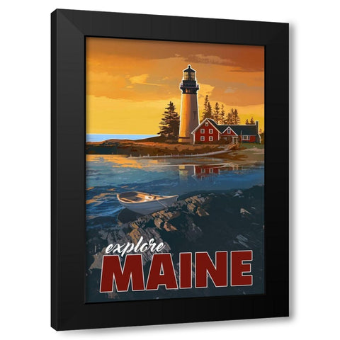 Maine Black Modern Wood Framed Art Print with Double Matting by East Coast Licensing