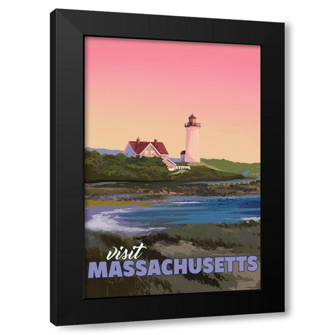 Massachusetts Black Modern Wood Framed Art Print with Double Matting by East Coast Licensing