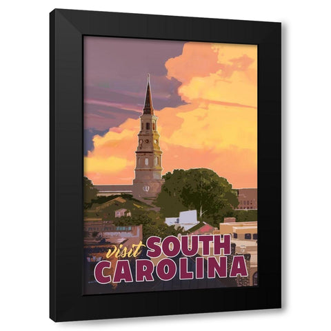 South Carolina Black Modern Wood Framed Art Print with Double Matting by East Coast Licensing