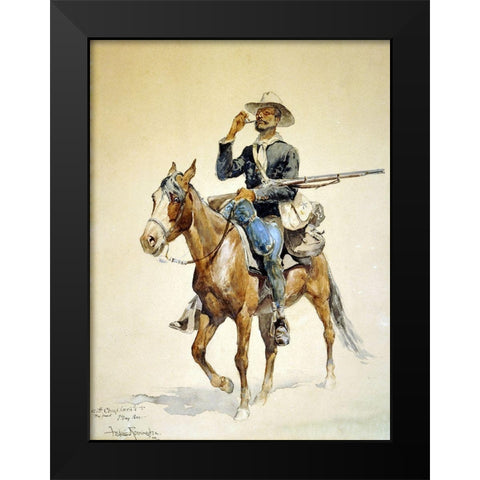 A Mounted Infantryman Black Modern Wood Framed Art Print by Remington, Frederic