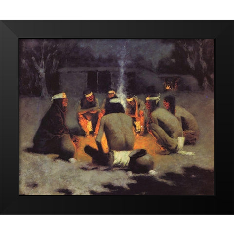 Apache Medicine Song Black Modern Wood Framed Art Print by Remington, Frederic
