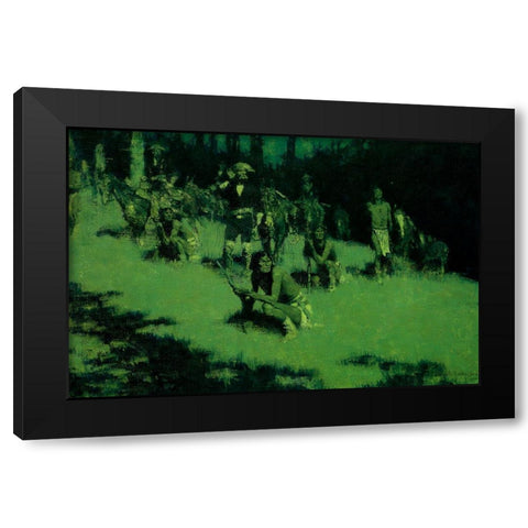 Apache Scouts Listening Black Modern Wood Framed Art Print with Double Matting by Remington, Frederic