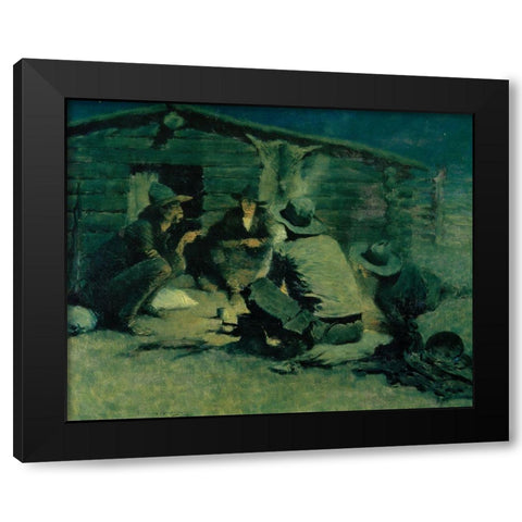 Around the Campfire Black Modern Wood Framed Art Print with Double Matting by Remington, Frederic