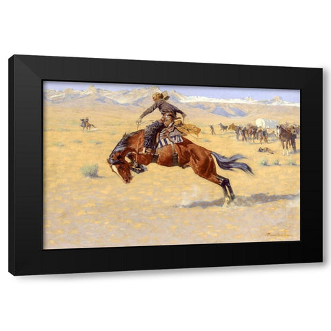 A Cold Morning on the Range Black Modern Wood Framed Art Print with Double Matting by Remington, Frederic